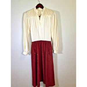 Vintage‎ David Warren Dress Western Prairie Frontier Burgundy Cream 70s Theater